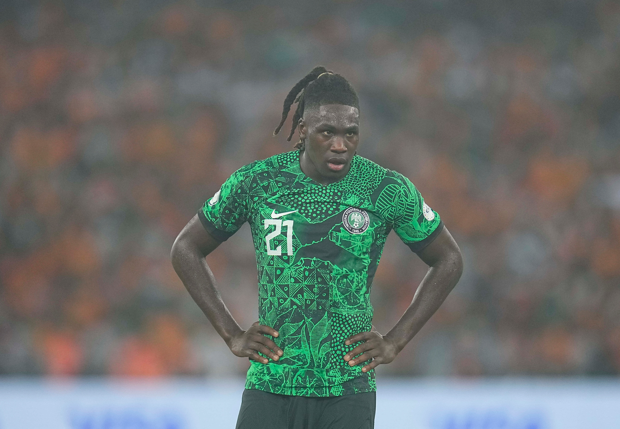 February 11 2024: Calvin Chinedu Ughelumba (Nigeria) looks on during a African Cup of Nations - Final game, Ivory Coast vs Nigeria, at Alassane Ouattara Stadium, Abidjan, Ivory Coast. Kim Price/CSM/Sipa USA (Credit Image: © Kim Price/Cal Sport Media/Sipa USA)
2024.02.11 Abidjan
pilka nozna , Puchar Narodow Afryki 2024 , final
Wybrzeze Kosci Sloniowej - Nigeria
Foto Kim Price/Cal Sport Media/SIPA USA/PressFocus

!!! POLAND ONLY !!!