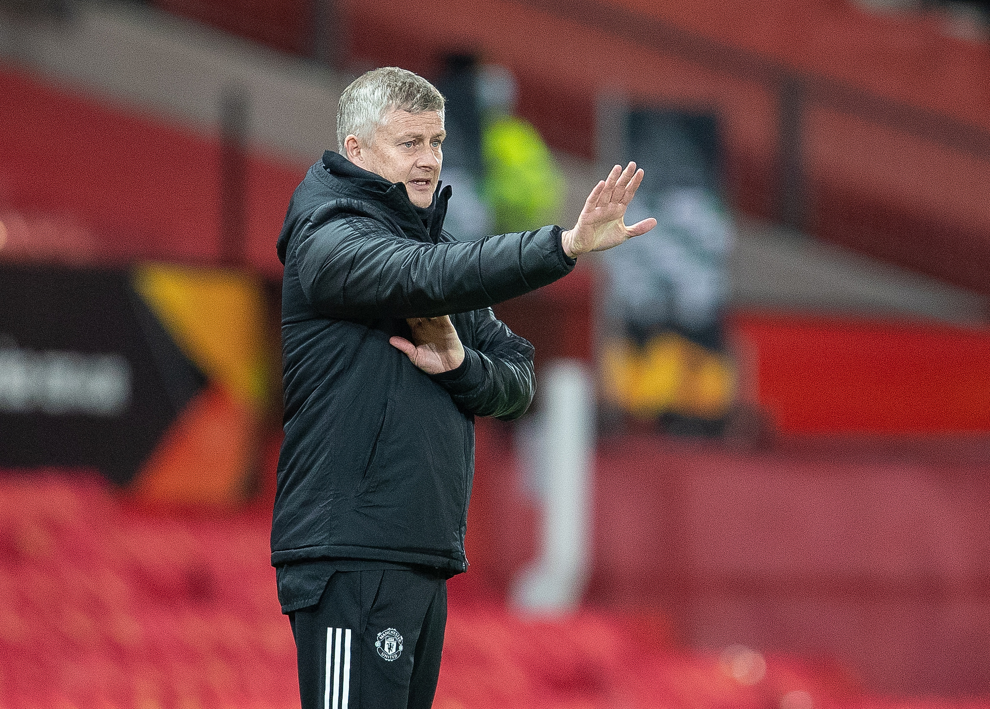 (210226) -- MANCHESTER, Feb. 26, 2021 (Xinhua) -- Manchester United&#039;s manager Ole Gunnar Solskjaer is seen during the UEFA Europa League Round of 32 second Leg football match between Manchester United and Real Sociedad in Manchester, Britain, on Feb. 25, 2021. (Xinhua)
FOR EDITORIAL USE ONLY. NOT FOR SALE FOR MARKETING OR ADVERTISING CAMPAIGNS. NO USE WITH UNAUTHORIZED AUDIO, VIDEO, DATA, FIXTURE LISTS, CLUB/LEAGUE LOGOS OR &quot;LIVE&quot; SERVICES. ONLINE IN-MATCH USE LIMITED TO 45 IMAGES, NO VIDEO EMULATION. NO USE IN BETTING, GAMES OR SINGLE CLUB/LEAGUE/PLAYER PUBLICATIONS.
2021.02.25 Manchester
Pilka nozna liga Europy
UEFA Liga Europy
Manchester United - Real Sociedad
Foto Xinhua/Xinhua/PressFocus

!!! POLAND ONLY !!!