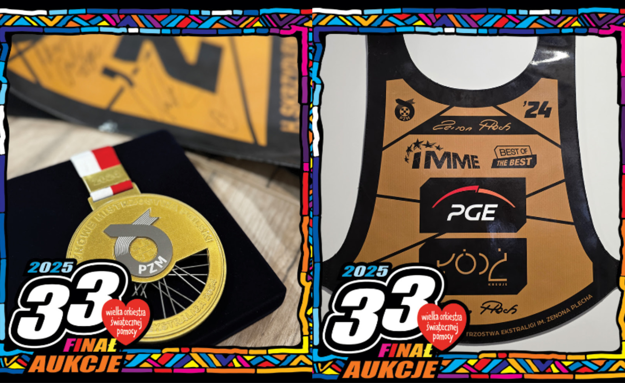 Wyjątkowe gadżety na licytacji WOŚP &#8211; oryginalny złoty medal PGE Ekstraligi i plastron z IMME 2024 z autografami