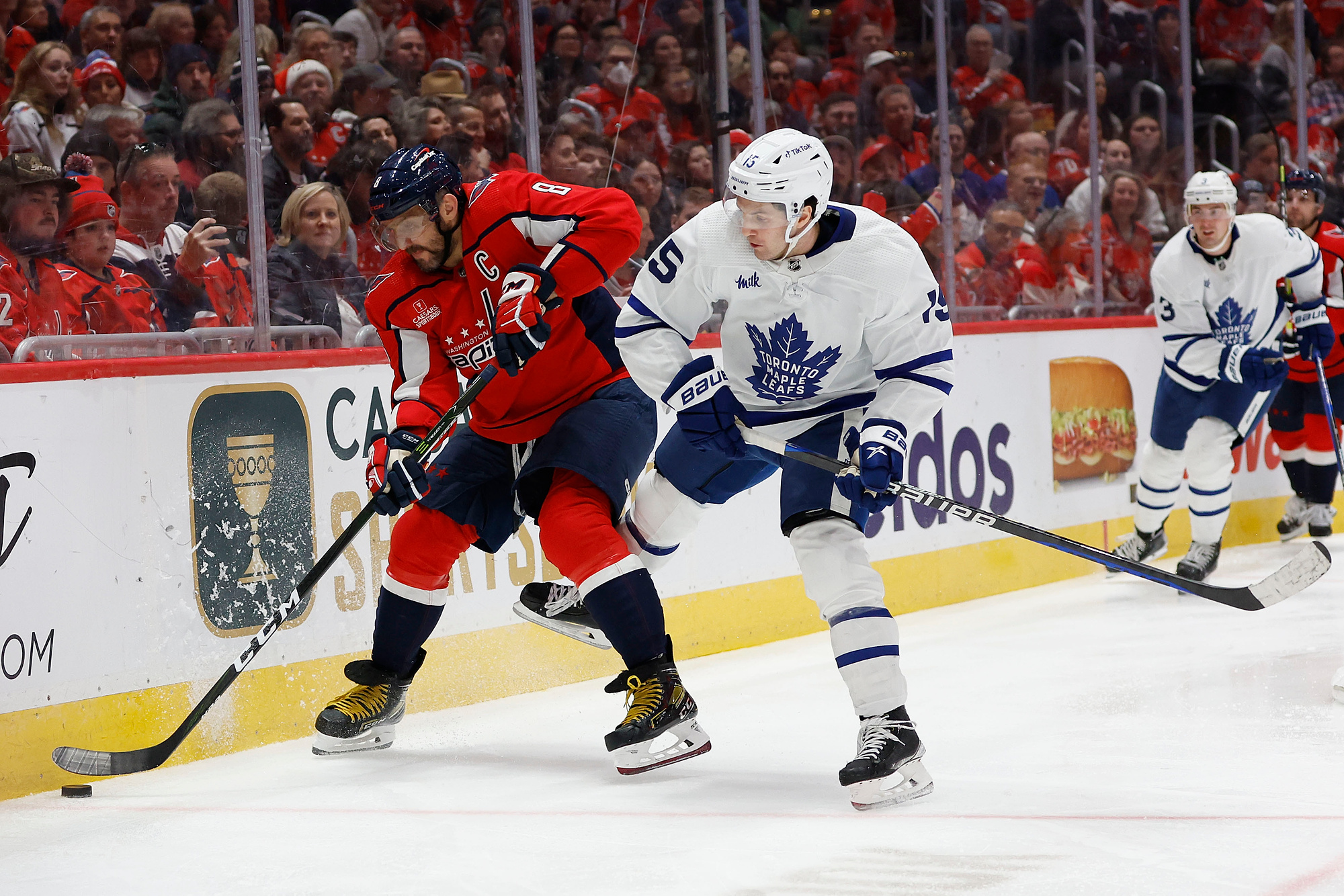 Dec 17, 2022; Washington, District of Columbia, USA; Washington Capitals left wing Alex Ovechkin (8) is tripped by Toronto Maple Leafs center Alexander Kerfoot (15) in the third period - Capital One Arena. Mandatory Credit: Geoff Burke-USA TODAY Sports/Sipa USA
2022.12.17 Washington
Hokej na lodzie Liga NHL
NHL: Toronto Maple Leafs - Washington Capitals
Foto Geoff Burke-USA TODAY Sports/SIPA USA/PressFocus

!!! POLAND ONLY !!!