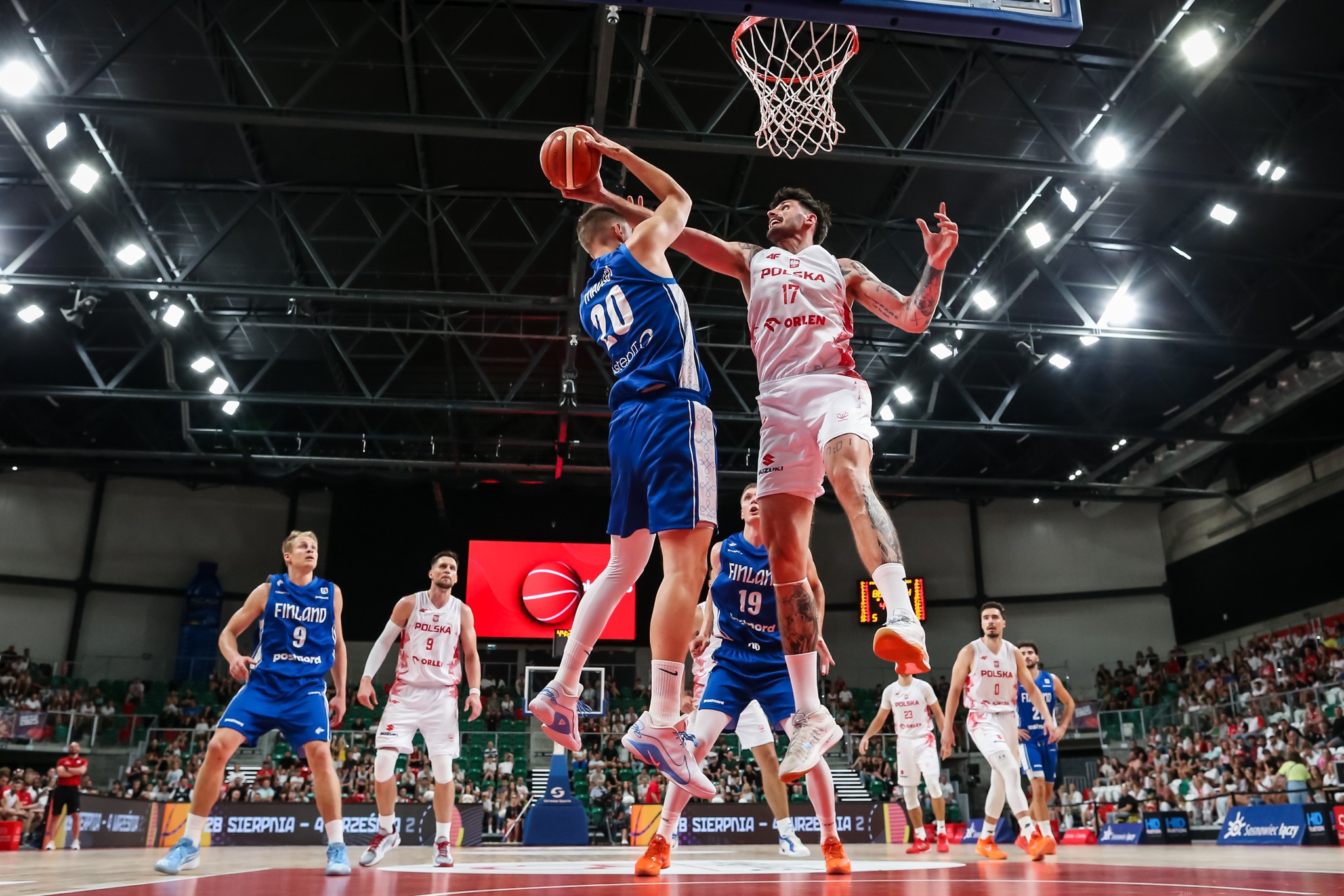 Sosnowiec 17.08.2025 
SPORT KOSZYKOWKA KOSZKADRA REPREZENTACJA POLSKI MECZ TOWARZYSKI SPARING POLSKA - FINLANDIA
 - - -  BASKETBALL POLISH NATIONAL TEAM SPARING GAME POLAND - FINLAND 
NZ Dominik Olejniczak ,  
FOT. WOJCIECH FIGURSKI / 058SPORT.PL