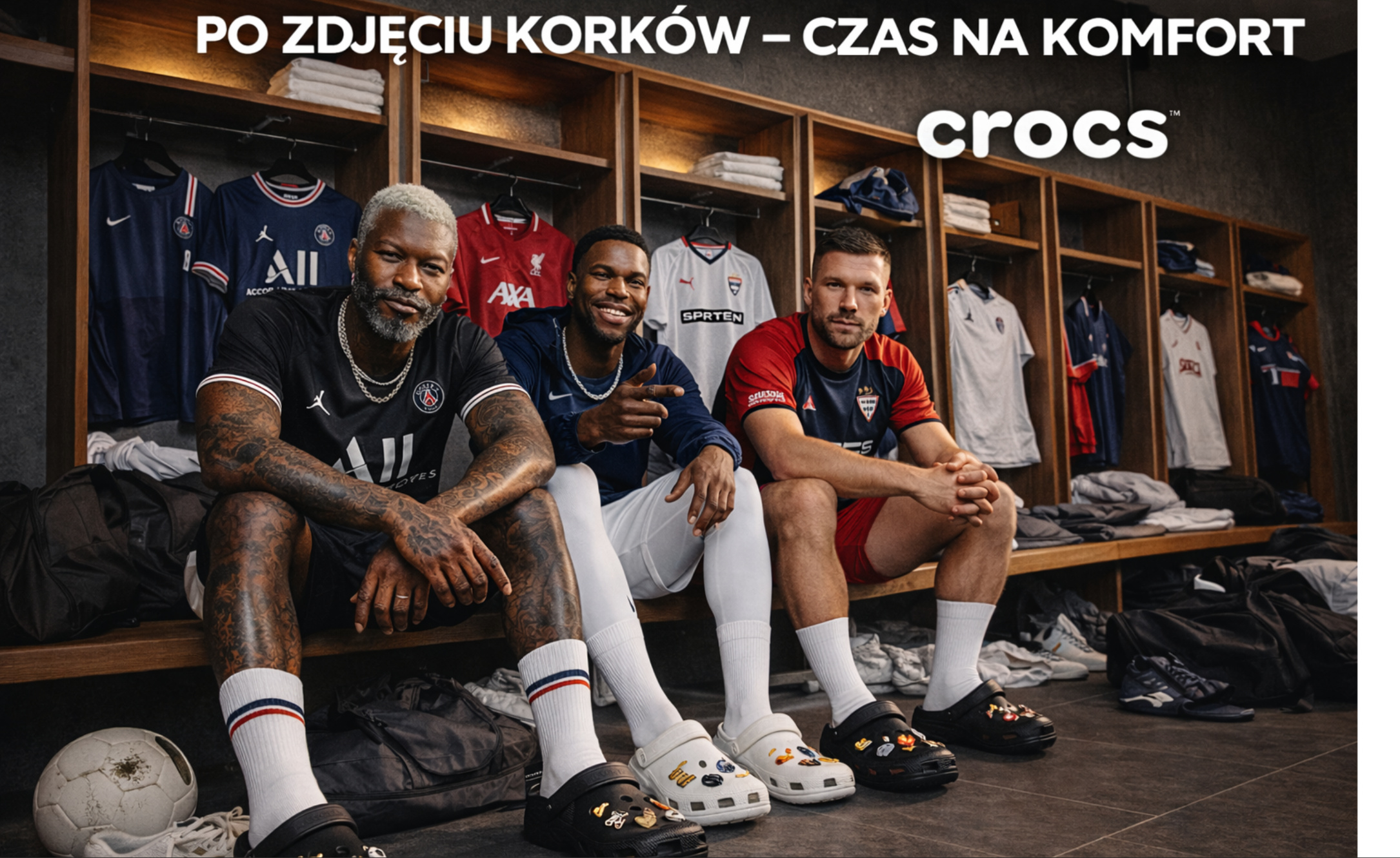„Po zdjęciu korków – czas na komfort”: Crocs stawia na Djibrila Cissé i Lukasa Podolskiego