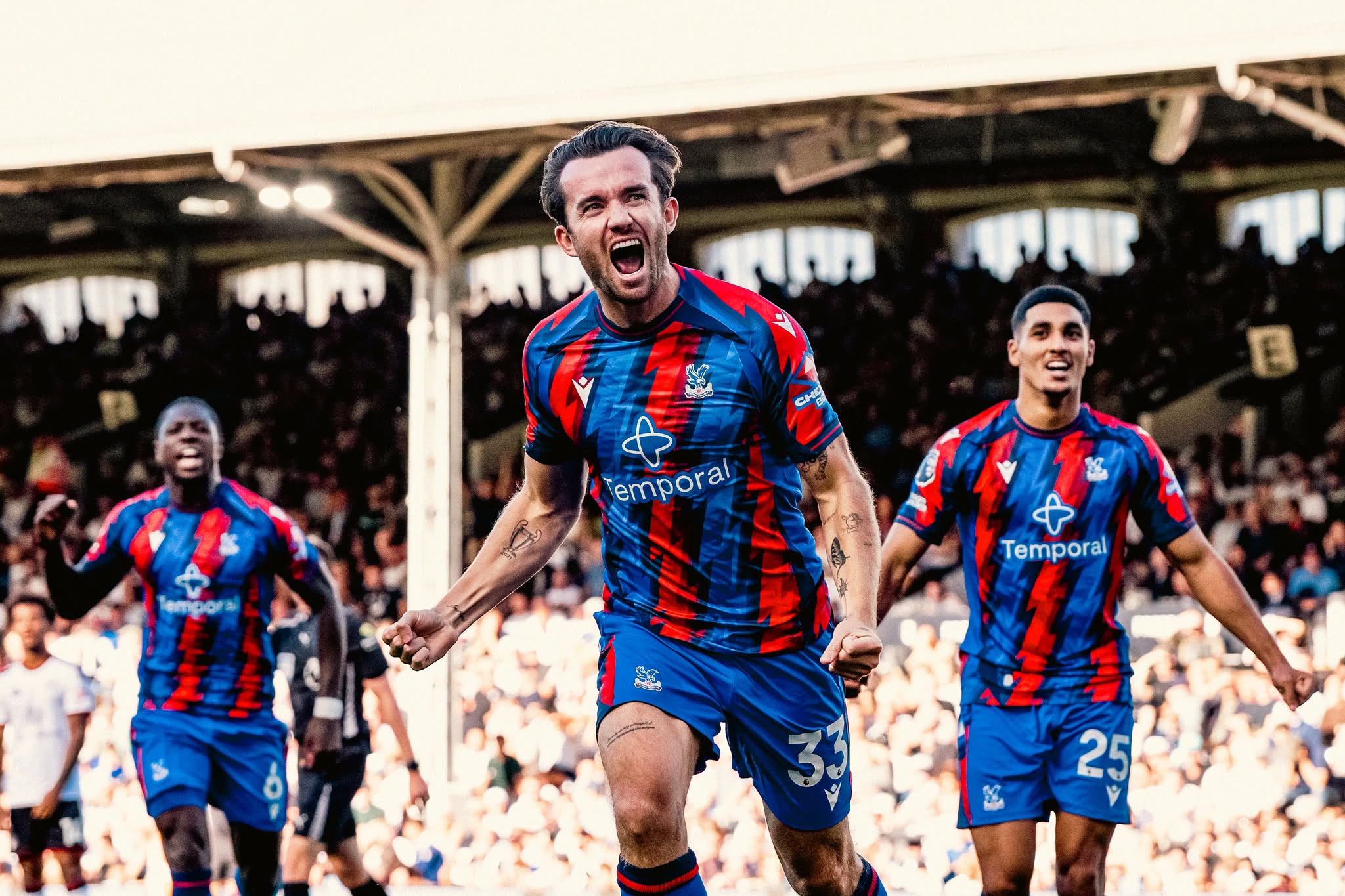 LONDON, ENGLAND - SEPTEMBER 5: Ben Chilwell of Crystal Palace celebrates after scoring goal during the Premier League 2026/27 match between Fulham and Crystal Palace FC at Craven Cottage on September 5, 2026 in London, United Kingdom. (Photo by Sebastian Frej/Getty Images)
